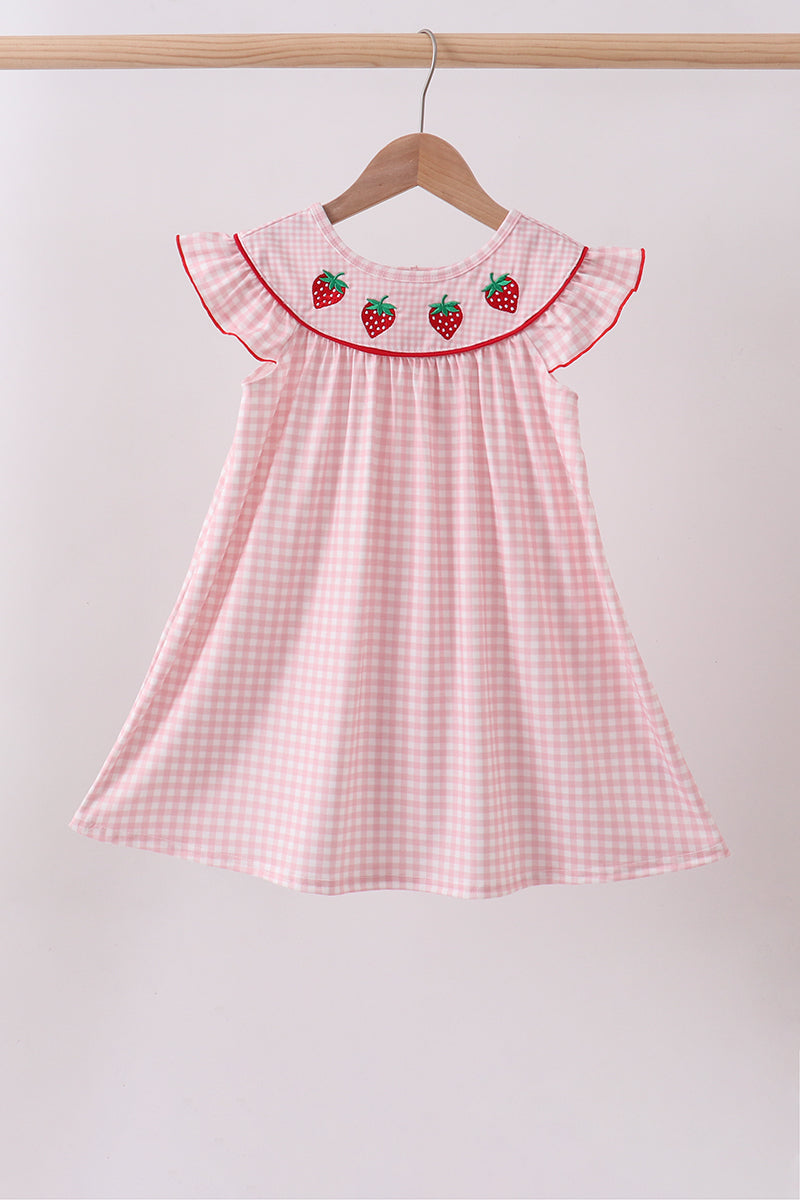 Pink strawberry embroidery gingham dress Asteri Collection Pink strawberry embroidery gingham dress Asteri Collection