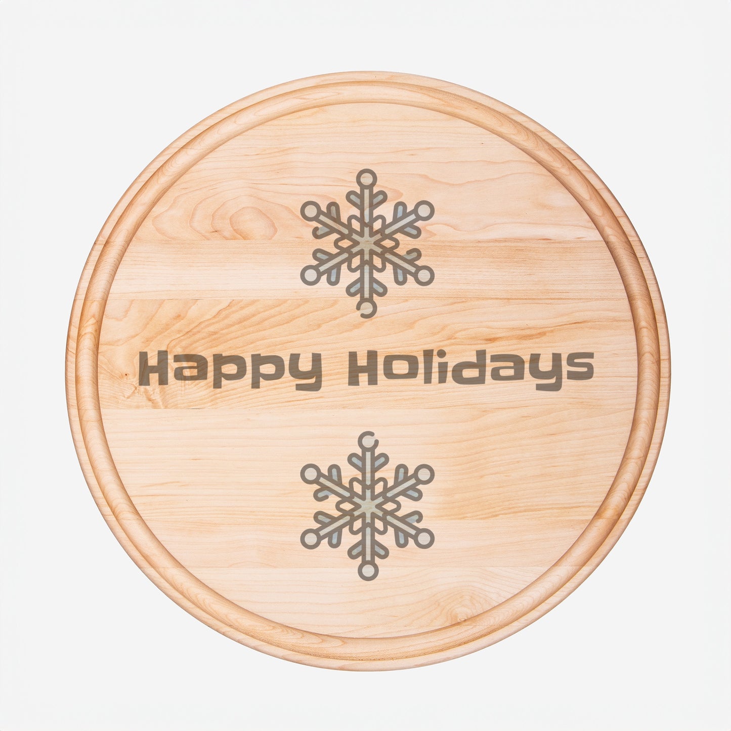 Happy Holidays - Round Charcuterie Board with Groove - 13.5” x 13.5”