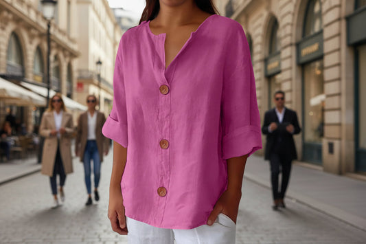 Women's V-Neck Cotton Linen Blouse