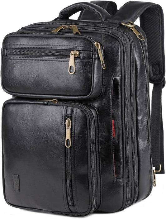 Convertible Leather Laptop Backpack – 16″ 2-in-1 Briefcase Design
