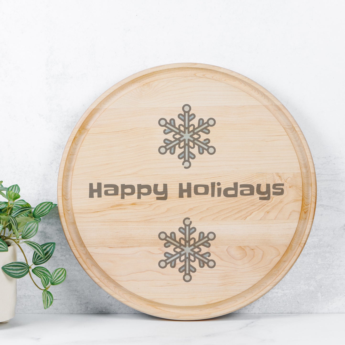 Happy Holidays - Round Charcuterie Board with Groove - 13.5” x 13.5”