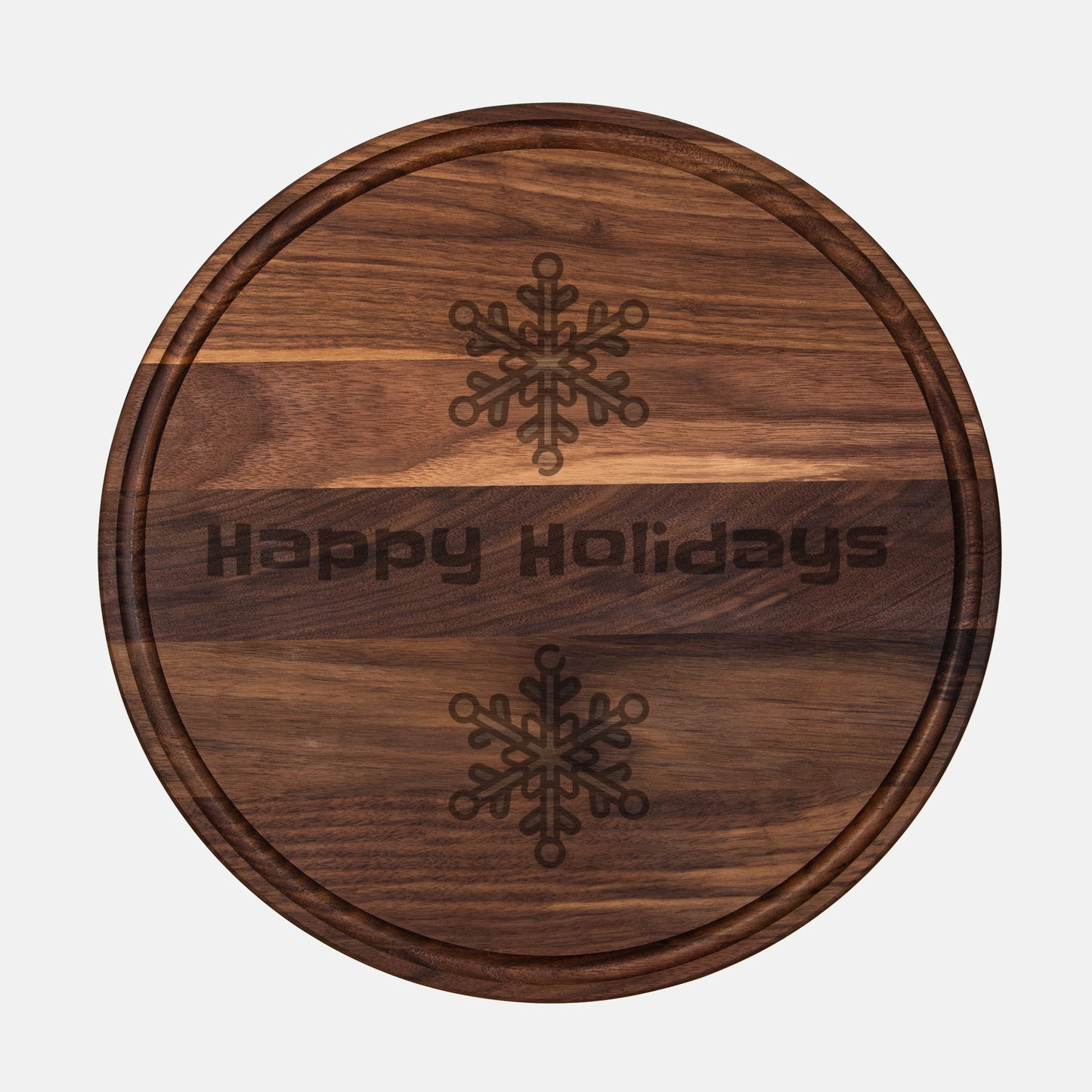 Happy Holidays - Round Charcuterie Board with Groove - 13.5” x 13.5”
