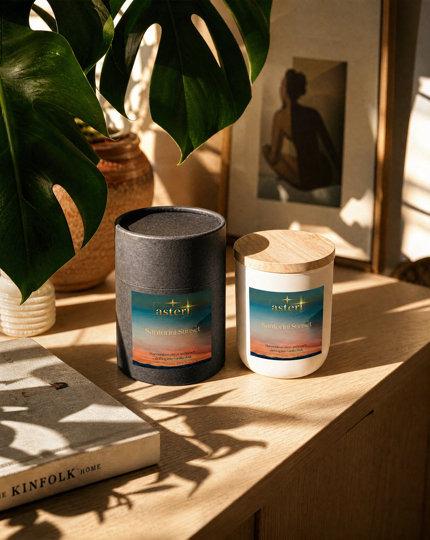 Exquisite Hand-Poured Soy Wax Candle (8 oz) – Santorini Sunset