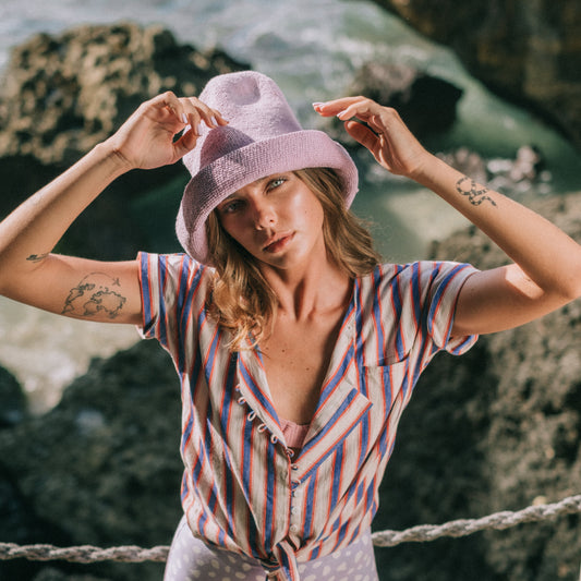 The Bloom Crochet Sun Hat In Lilac Purple