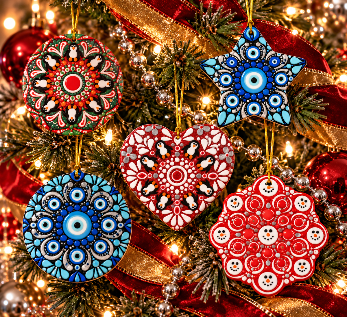 Blue Mati Mandala Ceramic Christmas Ornaments | Simply Sim Artistry × Asteri