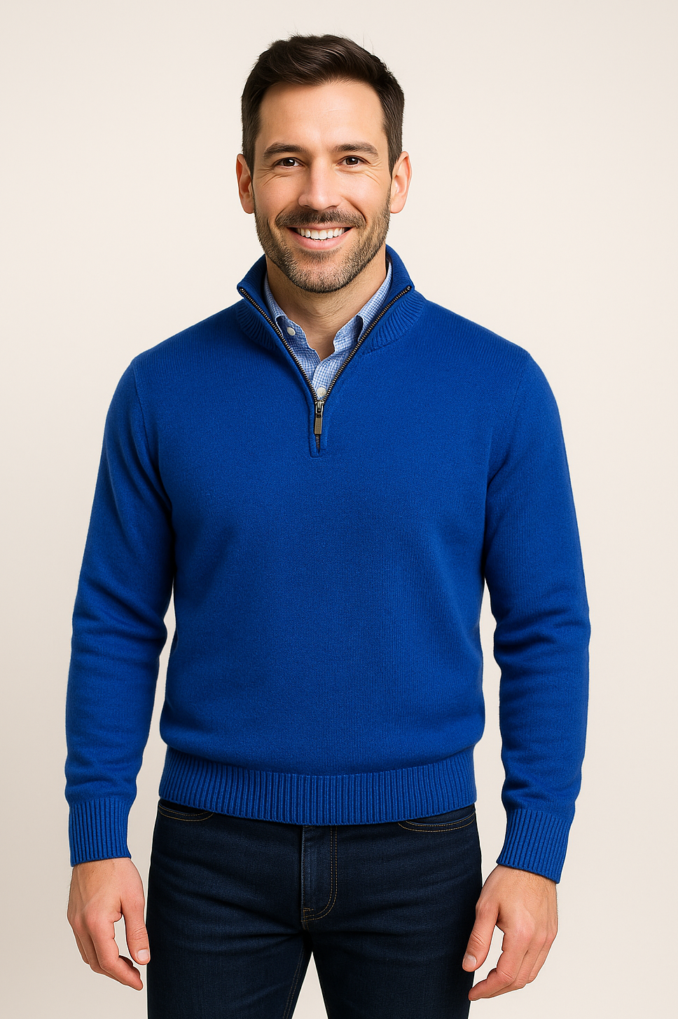 Quarter-Zip Pullover Italian Cashmere Sweater - Royal