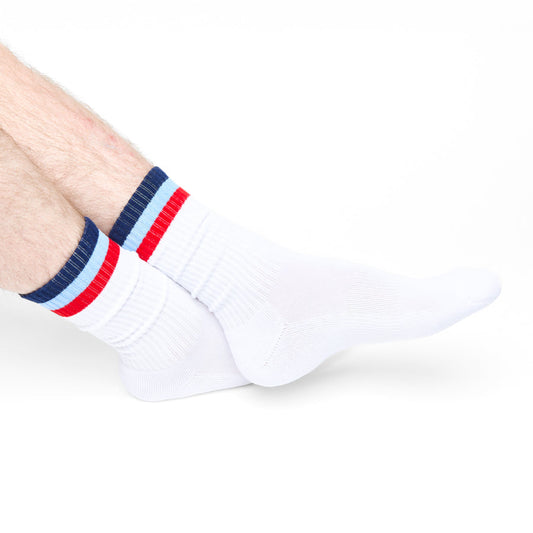 Retro White 3 Stripe Casual Crew Socks