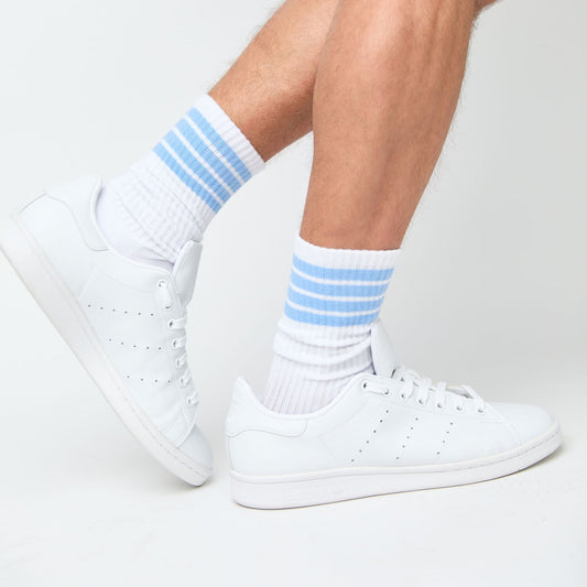 White/Powder 4 Stripe Casual Socks