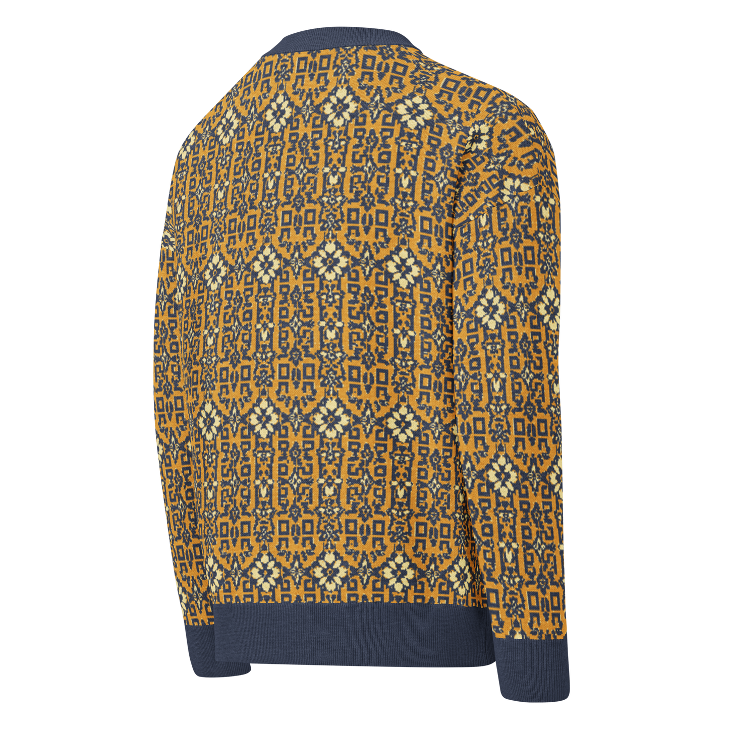 Unisex Knitted Jacquard Sweater - Relaxed fit crew neck "Mustard Flower"
