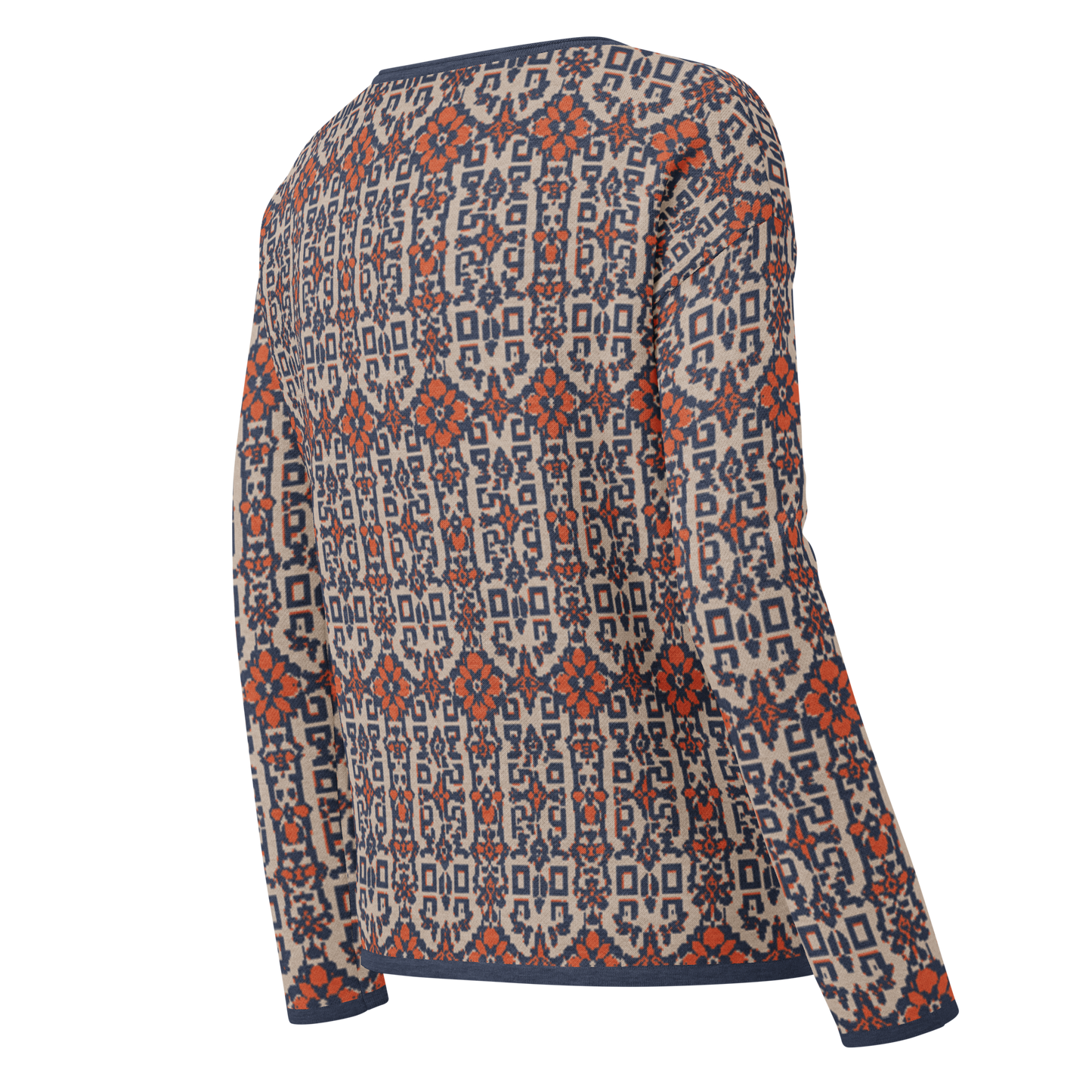 Womens straight bottom knitted sweater - Floral Geo