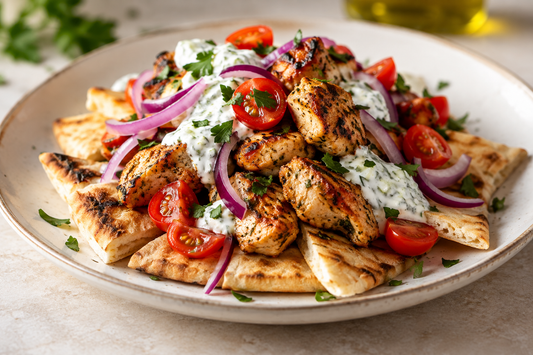 Open-Faced Chicken Gyros with Tzatziki & Toasted Pita