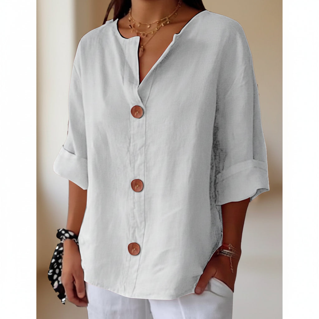 Women's V-Neck Cotton Linen Blouse