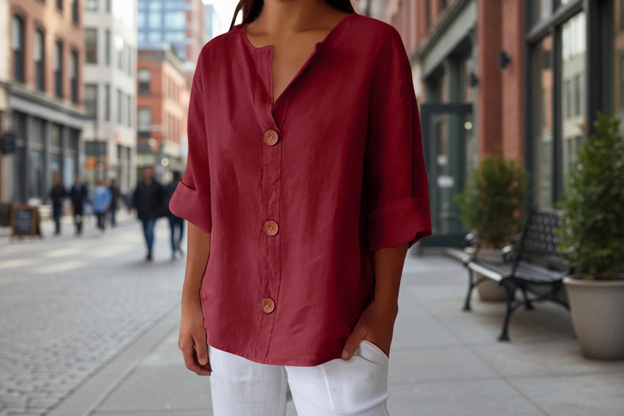 Women's V-Neck Cotton Linen Blouse
