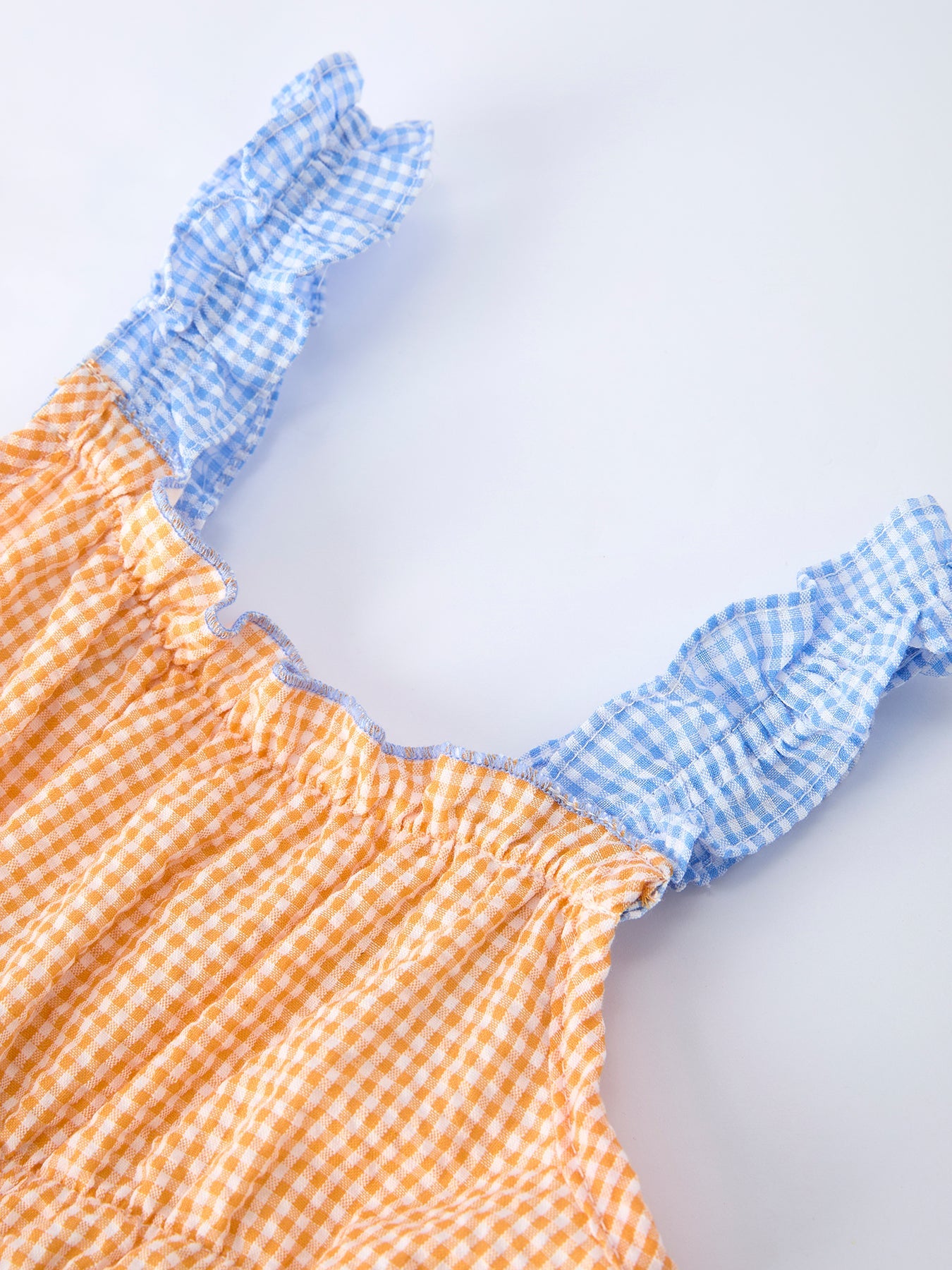Colorblock Gingham Girls Ruffle Dress - 100%cotton