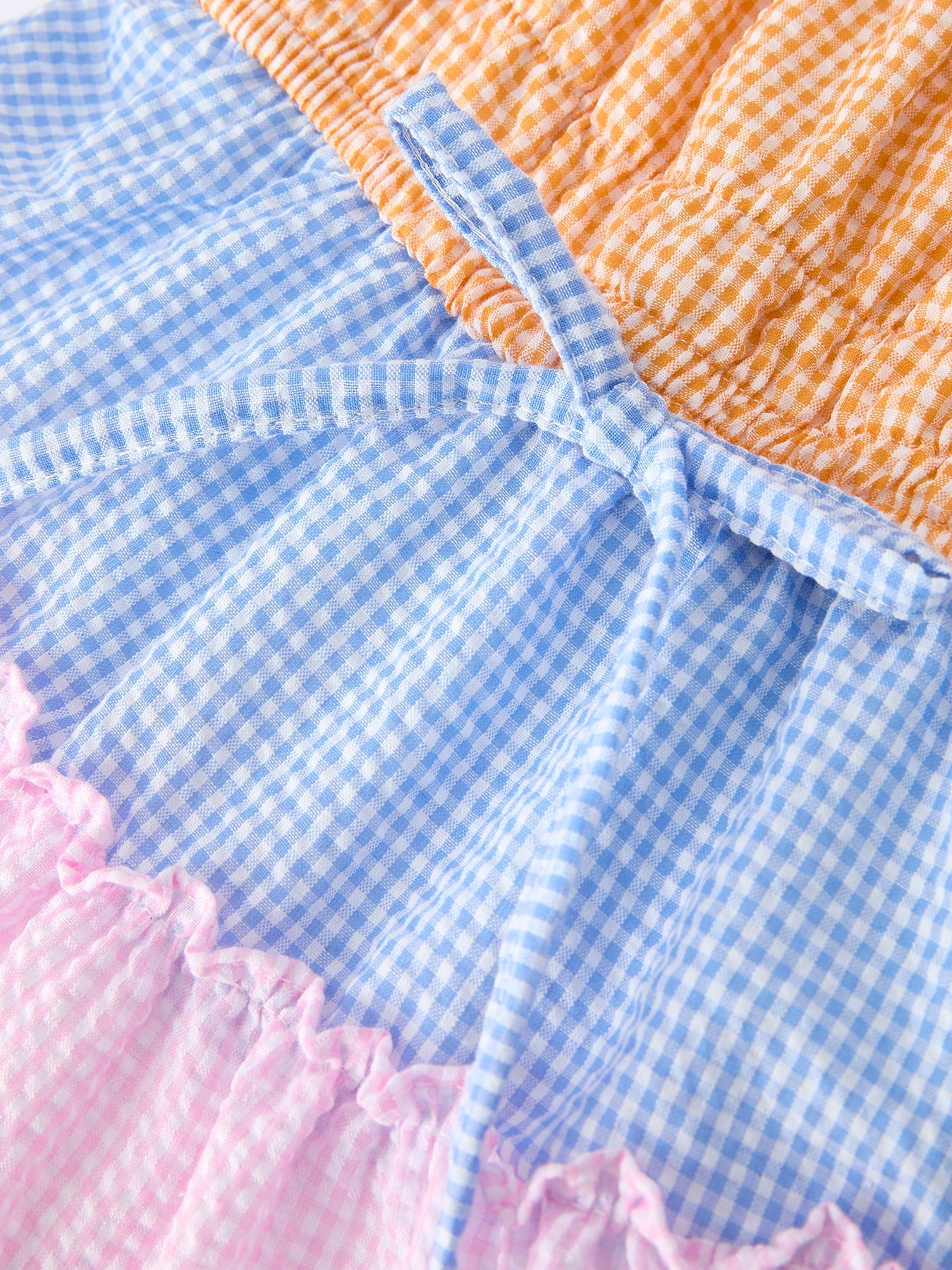 Colorblock Gingham Girls Ruffle Dress - 100%cotton