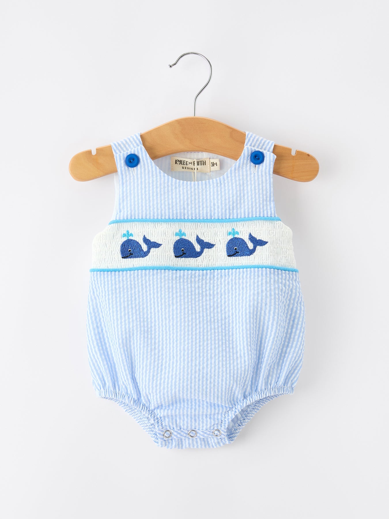 Summer Whale Embroidery Baby Boys Jonjon Stripe Romper - 100%cotton