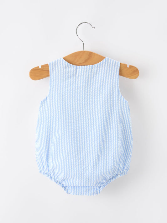 Summer Whale Embroidery Baby Boys Jonjon Stripe Romper - 100%cotton