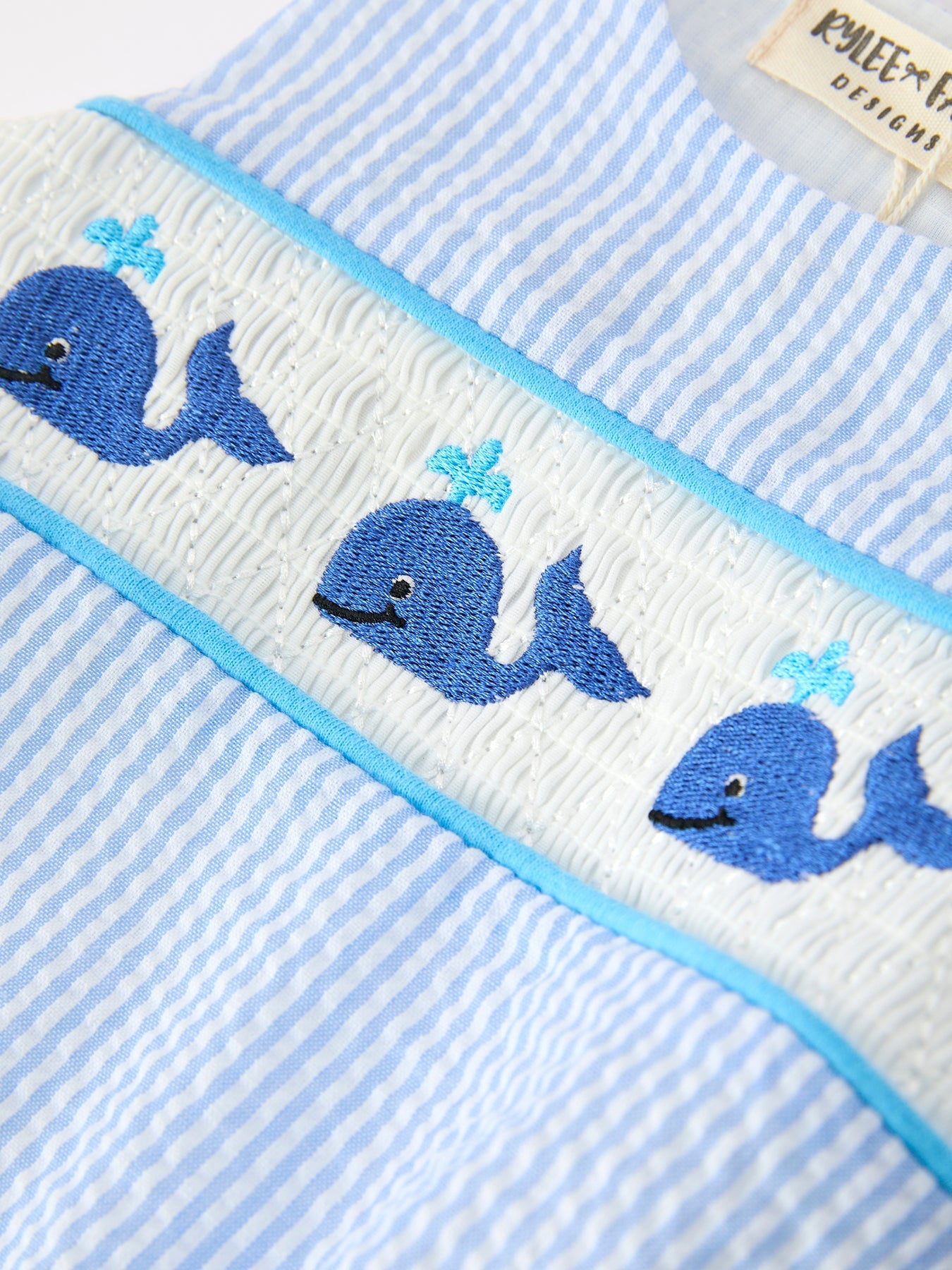 Summer Whale Embroidery Baby Boys Jonjon Stripe Romper - 100%cotton