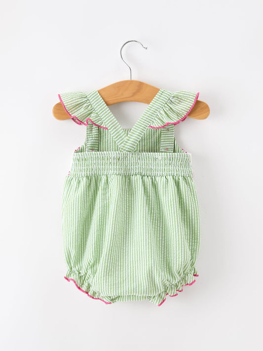 Western Boots Cactus Girls Romper Stripe Ruffle Strap - 100% Cotton