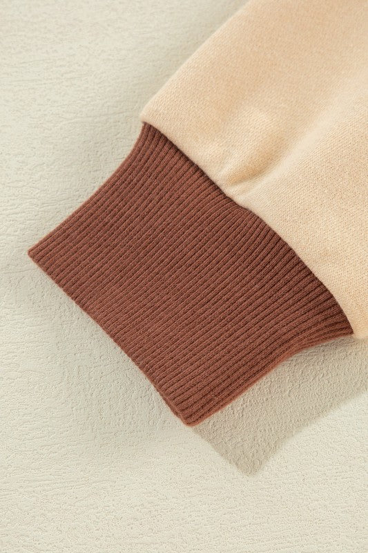 Striped Patchwork Collar Sweatshirt (Dark Blue or Pale Chestnut)