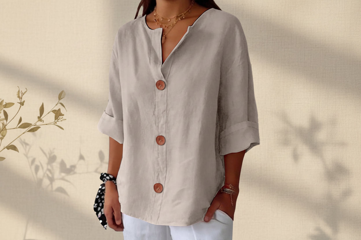 Women's V-Neck Cotton Linen Blouse