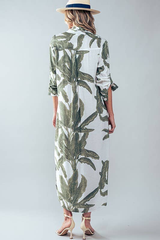 Tropical Palm Leaf Button-Down Midi Dress - Resort, Spring and Summer Collection