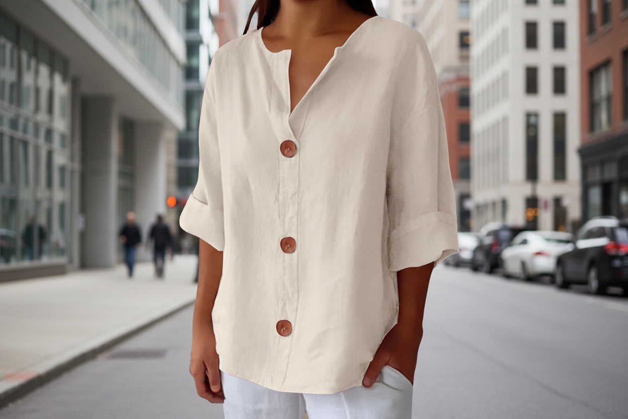 Women's V-Neck Cotton Linen Blouse