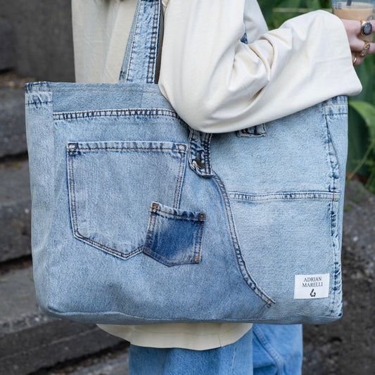 Brooklyn Heritage Tote / Recycled Denim Snow White