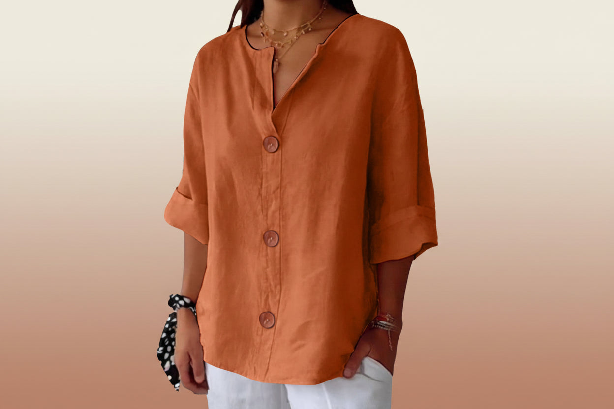 Women's V-Neck Cotton Linen Blouse