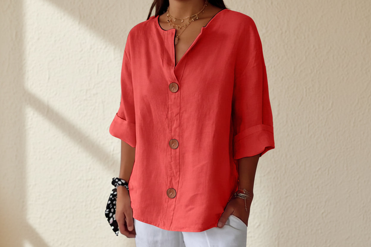 Women's V-Neck Cotton Linen Blouse