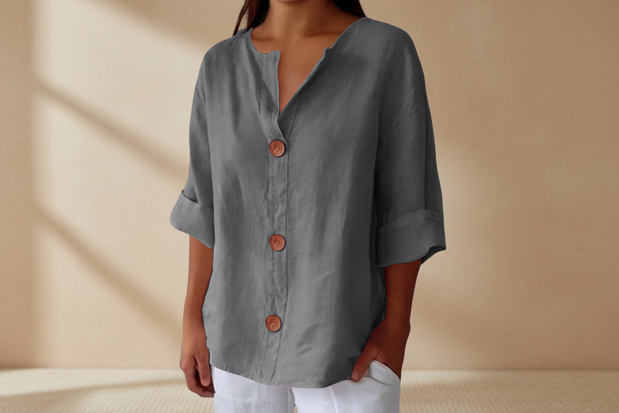 Women's V-Neck Cotton Linen Blouse