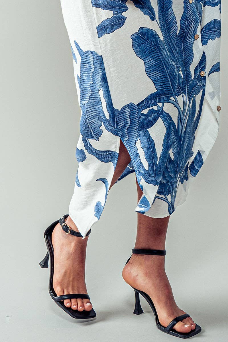 Tropical Palm Leaf Button-Down Midi Dress - Resort, Spring and Summer Collection