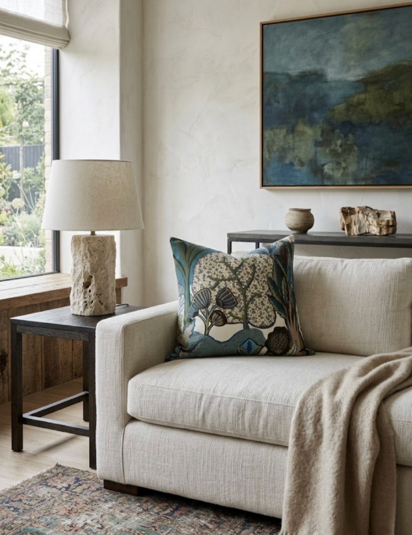 Albero Pillow Cover in Sage and Beige