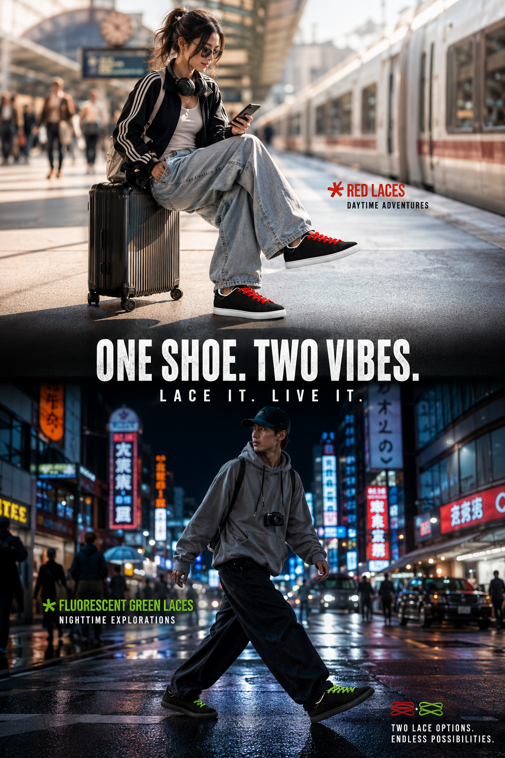 Unisex Low Profile Vegan Leather Sneakers - All Midnight Black with Red-Eye laces (Free Travel Shoe Bag and bonus colored laces Included)