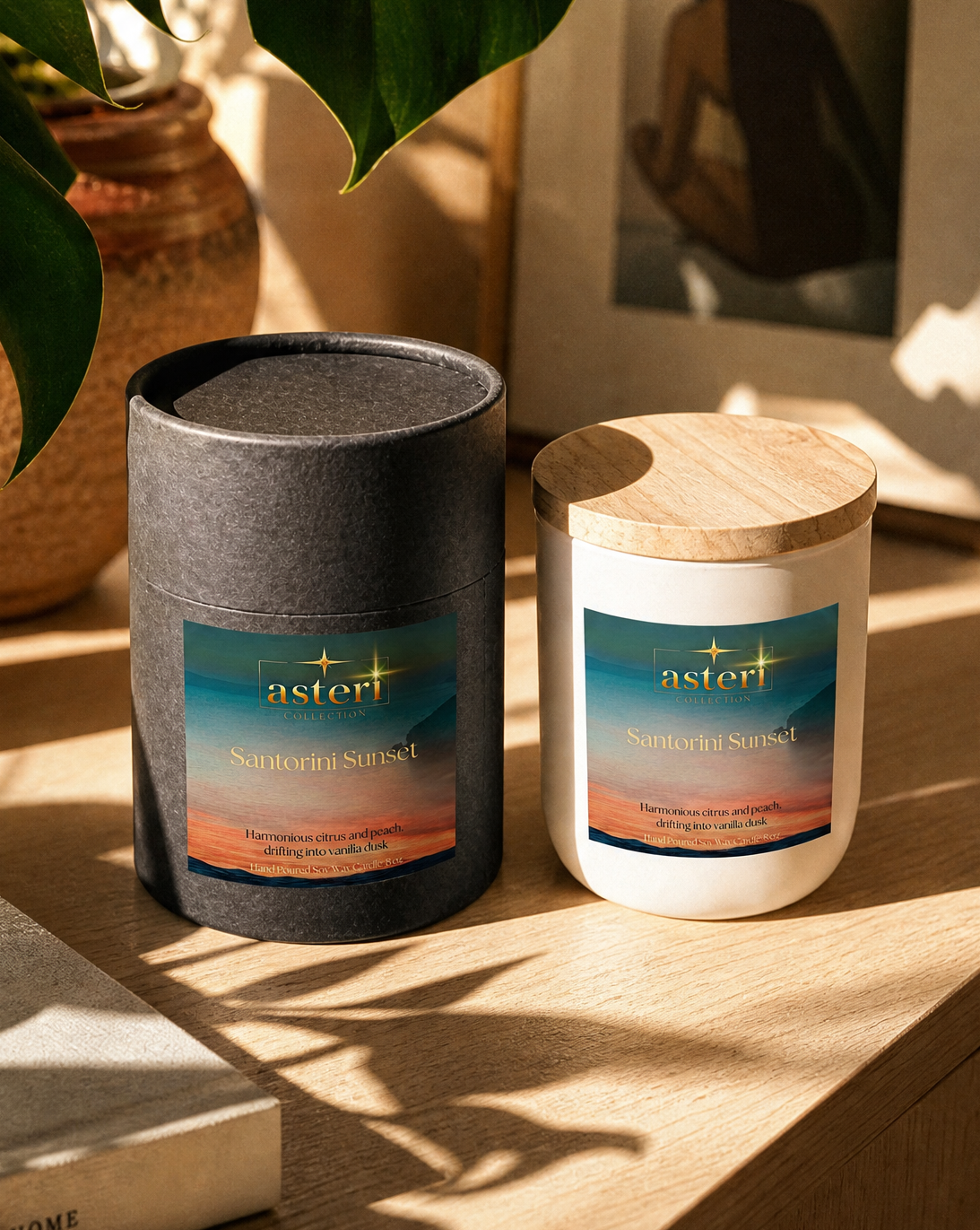 Exquisite Hand-Poured Soy Wax Candle (8 oz) – Santorini Sunset
