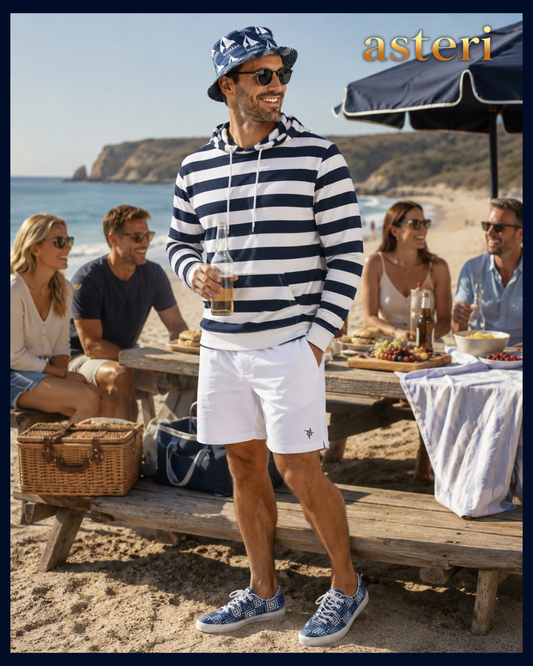 Unisex cotton hoodie - Navy and White Striped