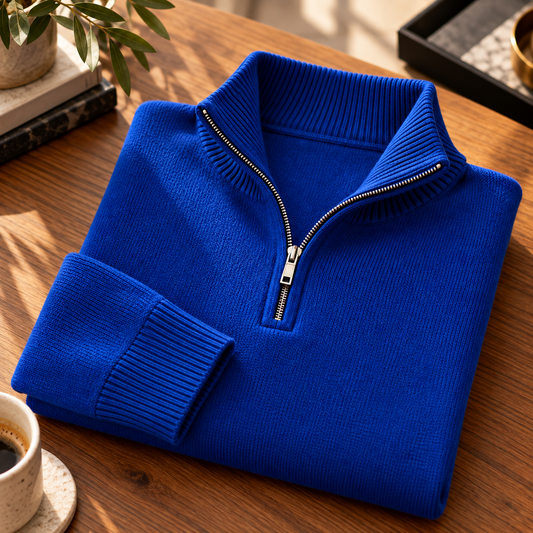 Quarter-Zip Pullover Italian Cashmere Sweater - Royal