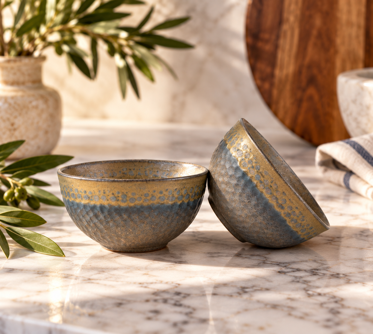 Rustic Brown and Bronze Ceramic Dipping Bowl - Set of 2