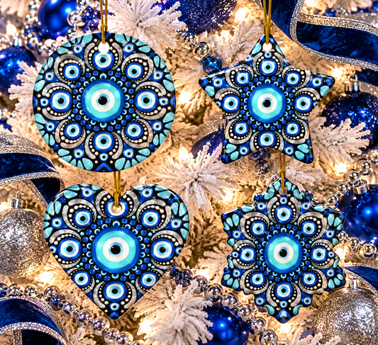 Blue Mati Mandala Ceramic Christmas Ornaments | Simply Sim Artistry × Asteri