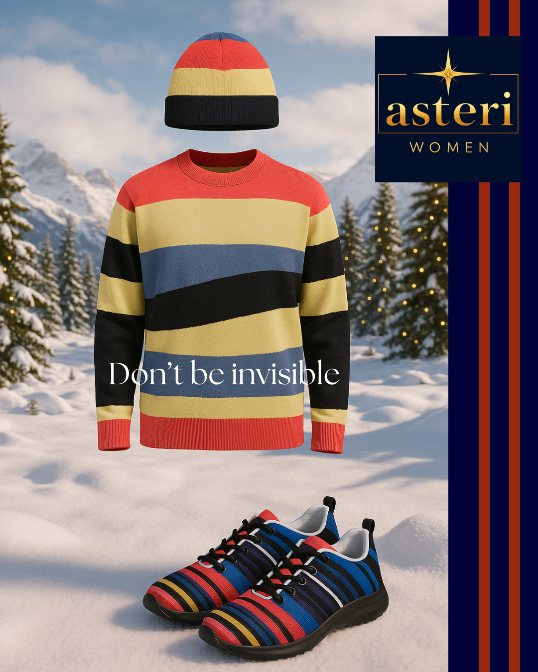 Relaxed fit knitted crew neck sweater - Stripe Thunder