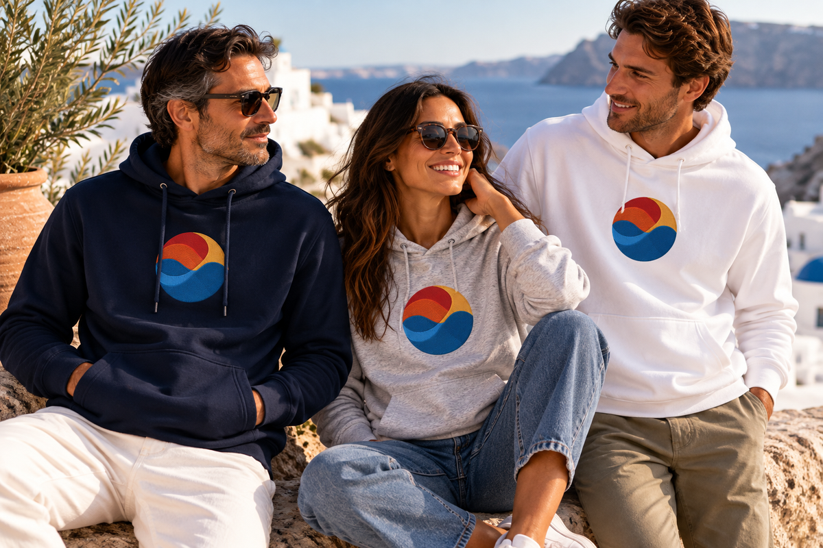 Aegean Flow – Abstract Mediterranean Embroidered Unisex Hoodie | Asteri