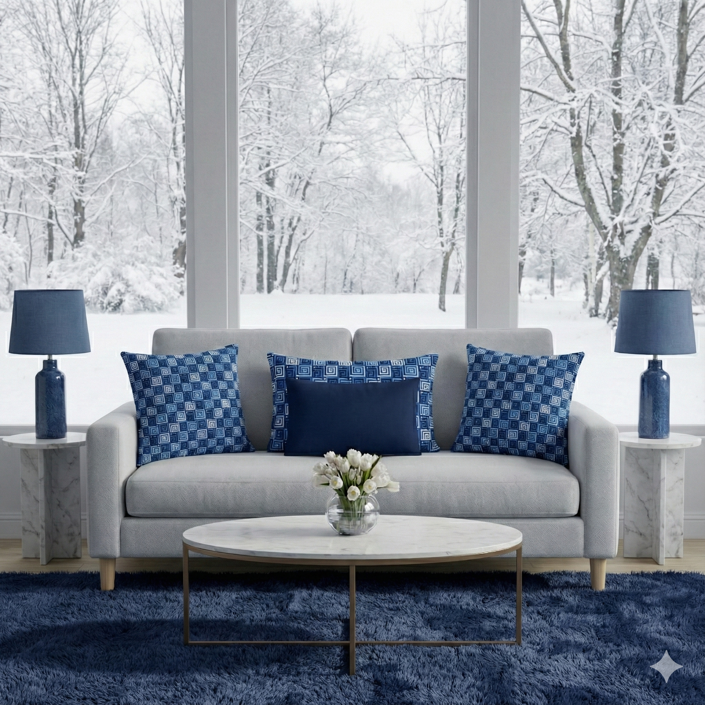 Premium Throw Pillow - Blue Greek Key Design in 3 Sizes