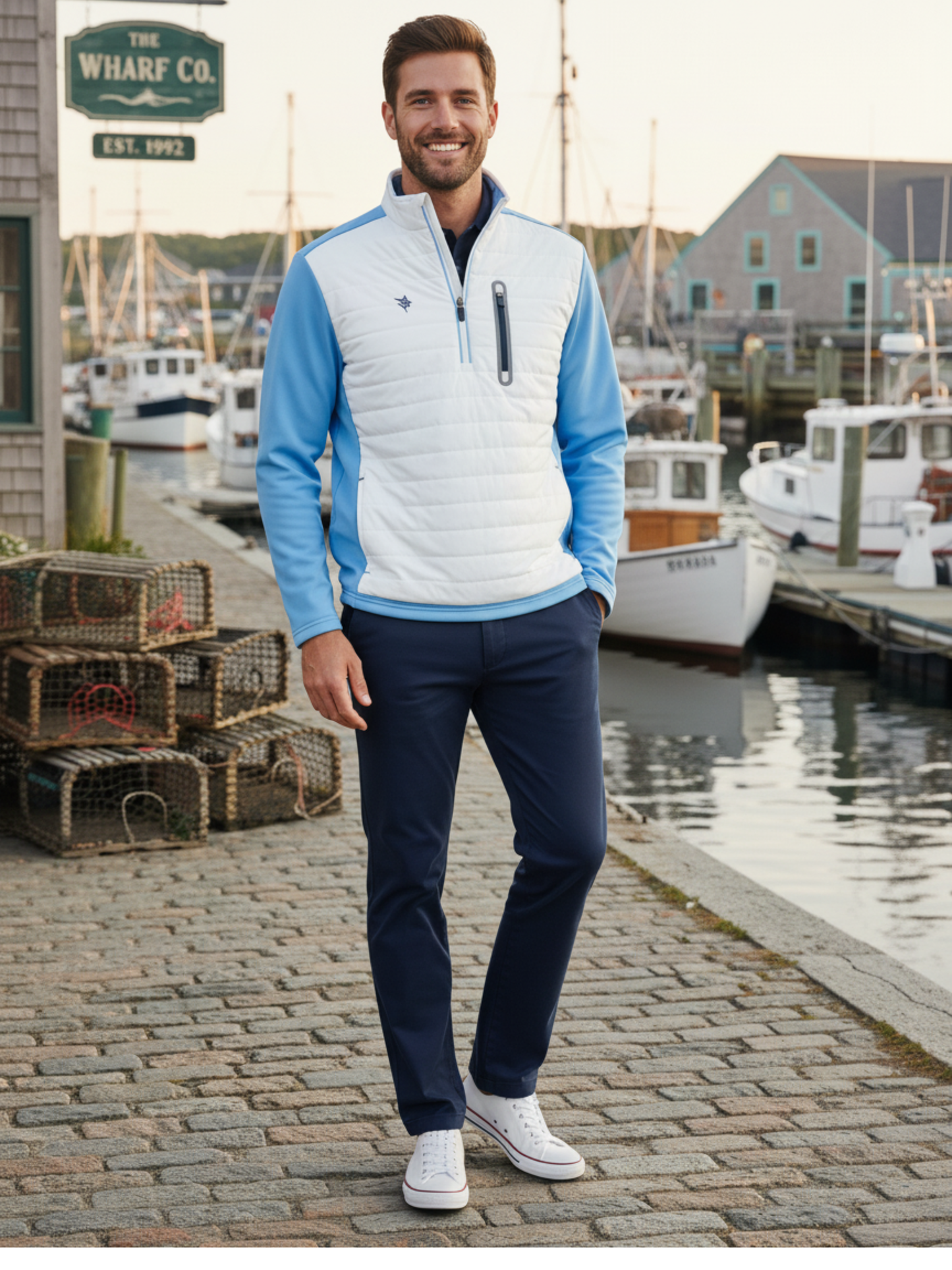 Hampton Pullover Technical Layer (White/Light Blue)
