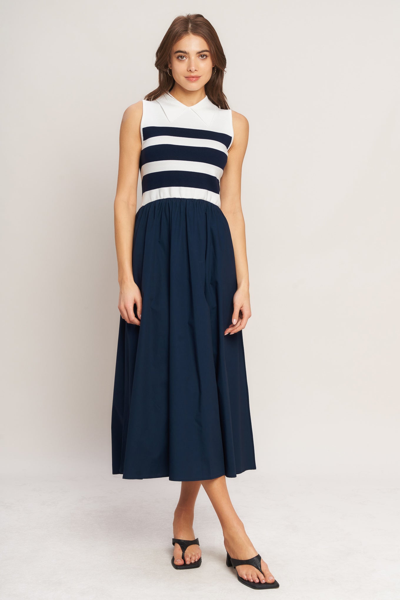 Nautical Elegance Striped Sweater Midi Dress
