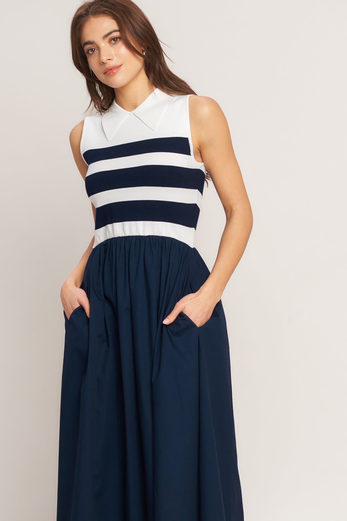 Nautical Elegance Striped Sweater Midi Dress