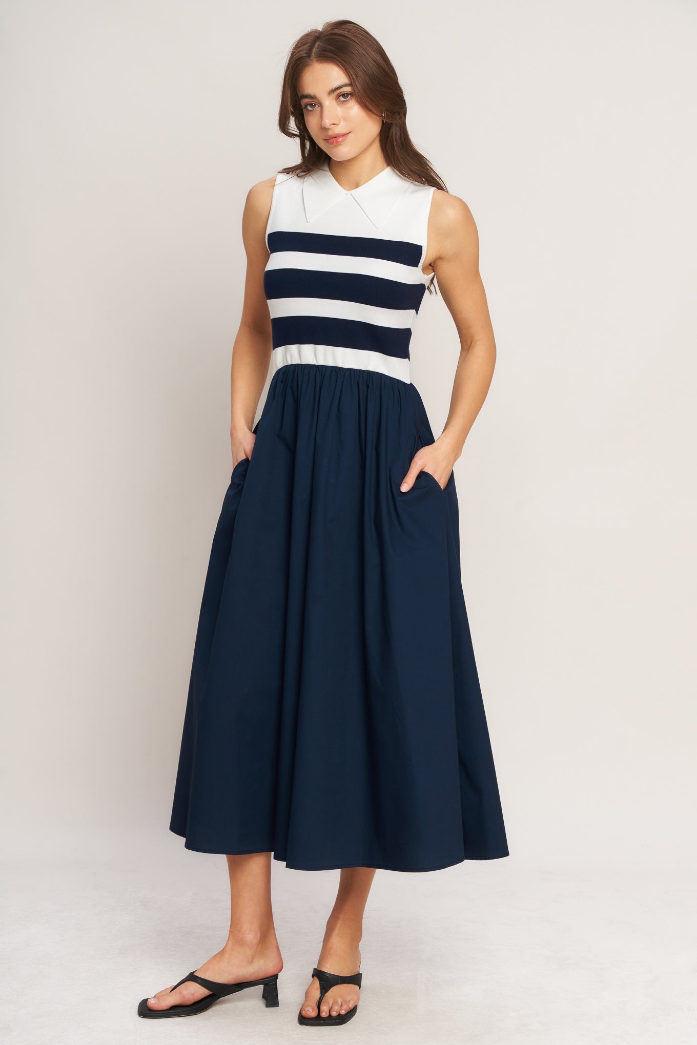 Nautical Elegance Striped Sweater Midi Dress