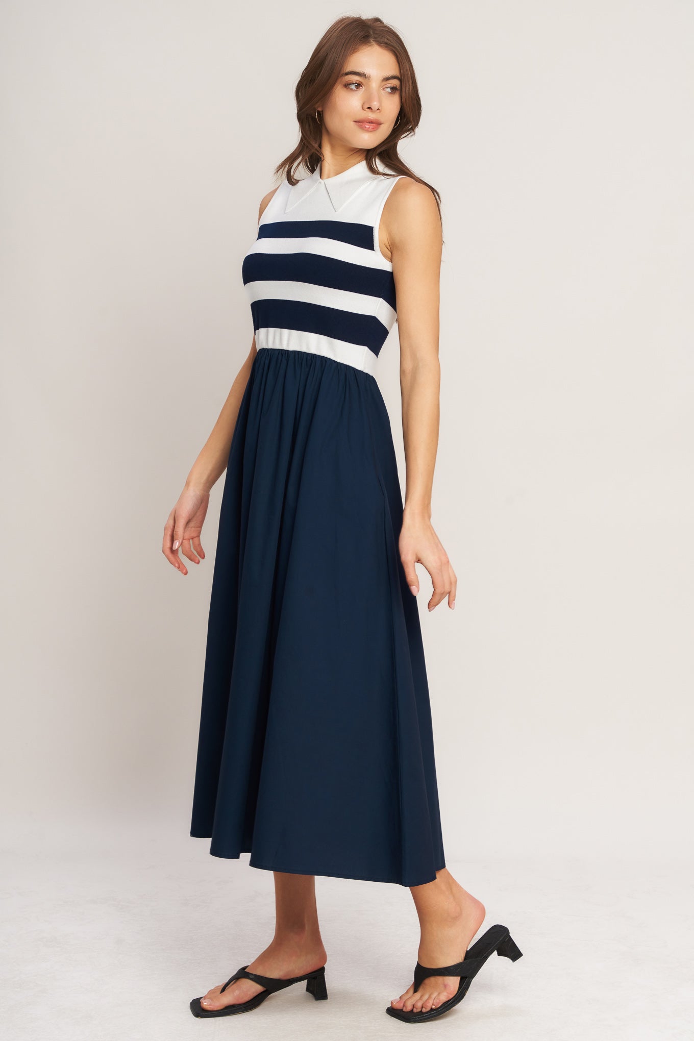 Nautical Elegance Striped Sweater Midi Dress