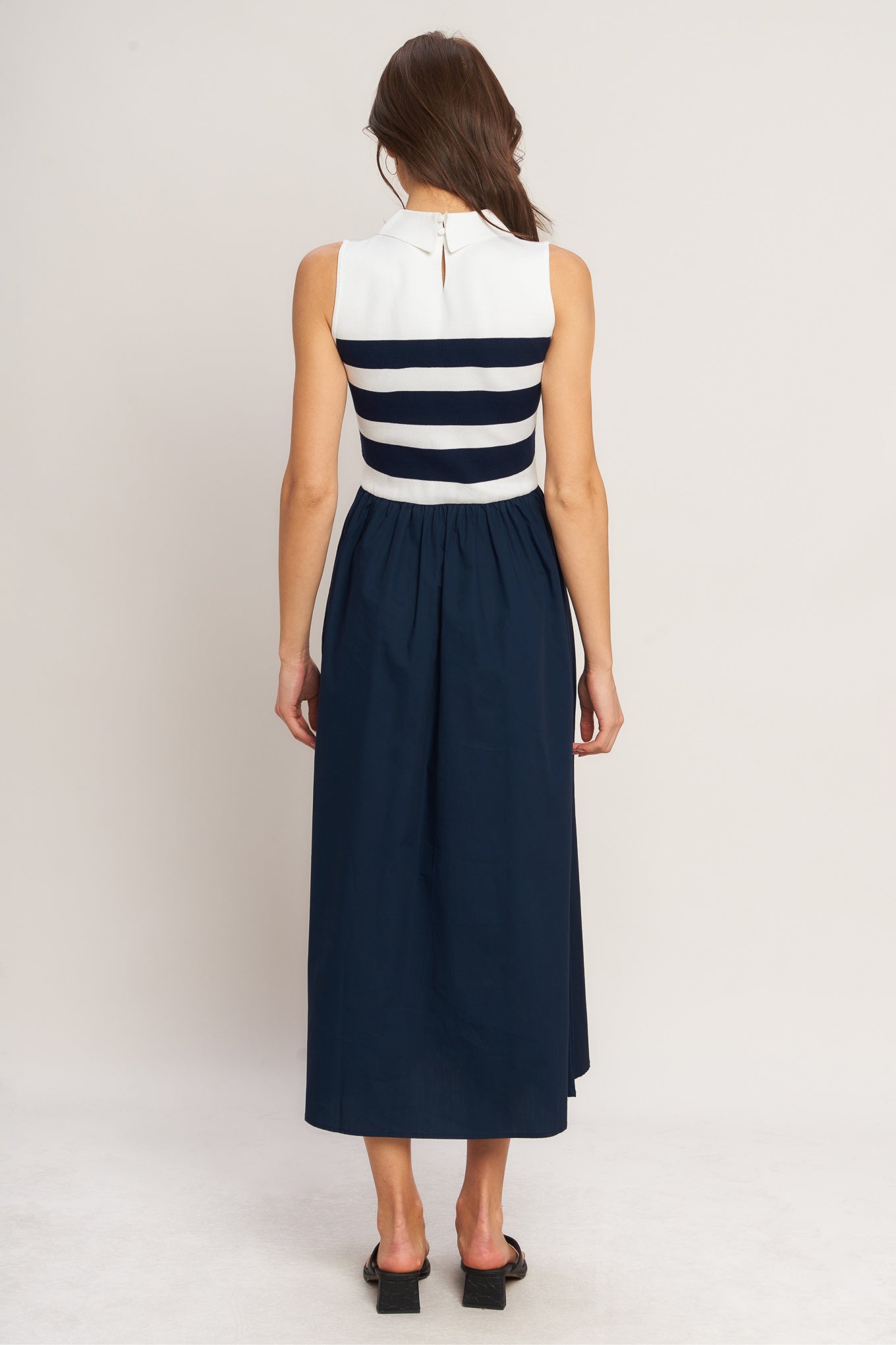 Nautical Elegance Striped Sweater Midi Dress