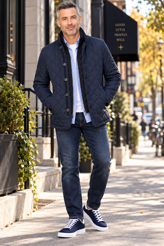 Italian Dual-Layer Quilted Nylon Jacket - Navy by Gionfriddo
