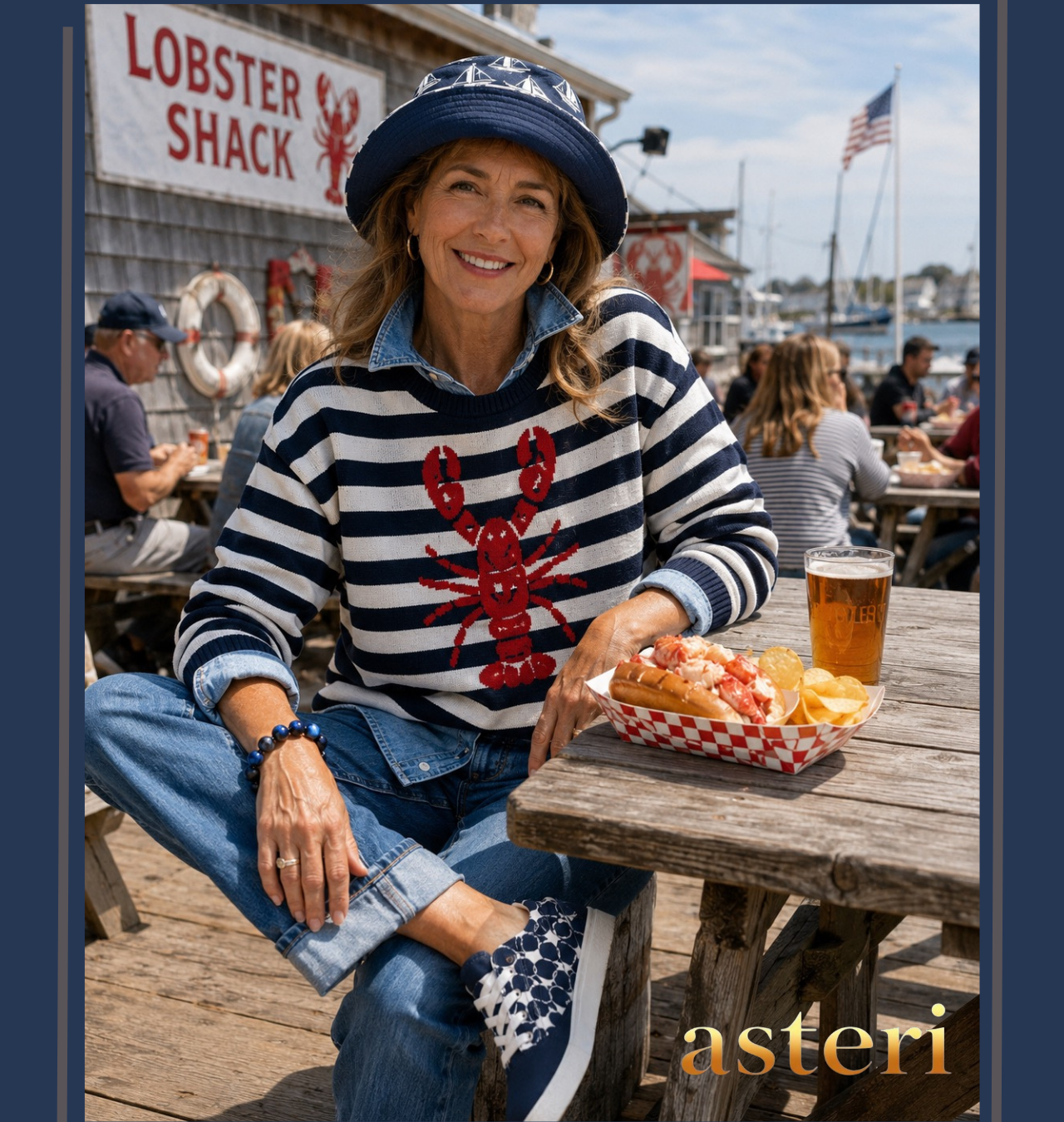 Asteri Traveler Lobster Stripe Knitted Sweater – Relaxed Fit